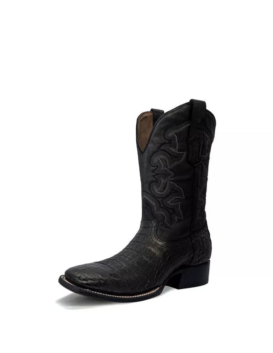 Corral Black Caiman Embroidery Square Toe
